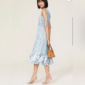 RTR Shoshana Helena Blue and White Ruffled Tiered Floral Maxi Sundress